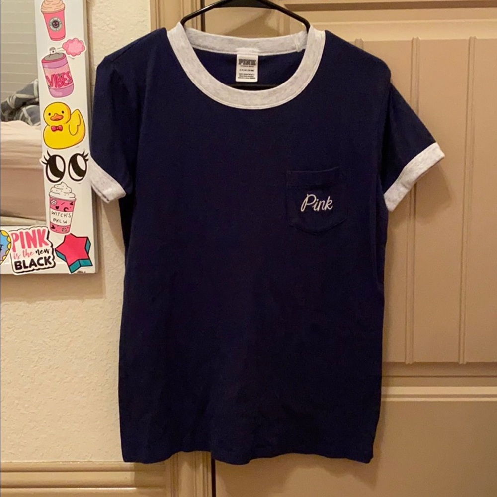 vs pink navy blue with gray trim top
